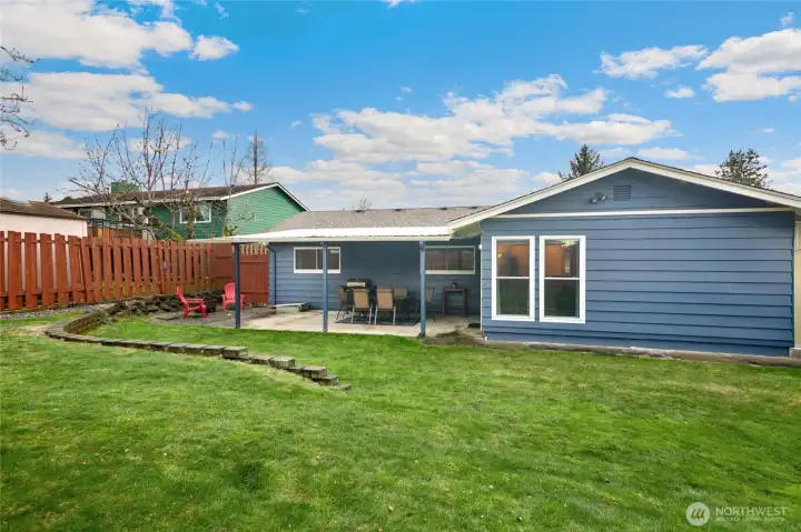 Level, terraced backyard.