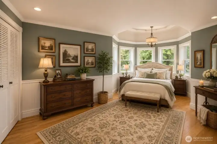 Virtually Staged - Traditional guest suite with turret for natural light. Virtually Staged - Traditional guest suite with turret for natural light.
