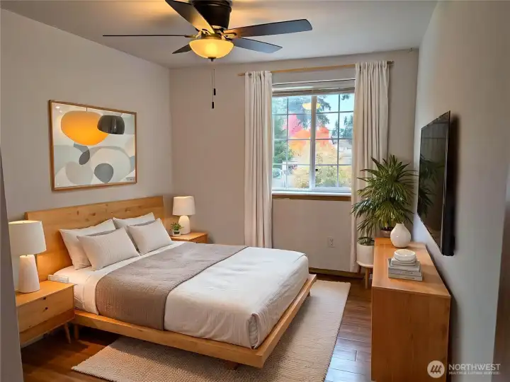 Bedroom 2 - upper level. Virtually staged to show versatility