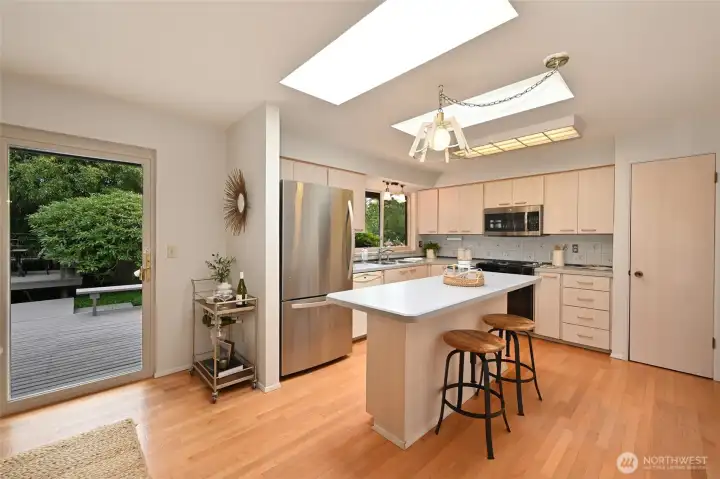 Kitchen with sky light and island