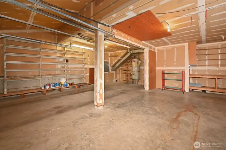 Lots of garage storage and a work bay