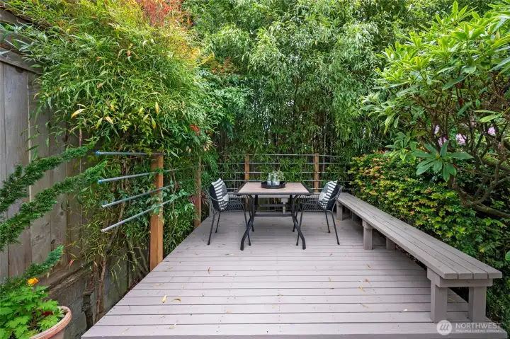 Private garden space to dine al fresco.  The deck was designed to accomodate a hot tub here