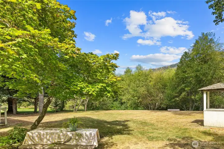 Level land between home and river