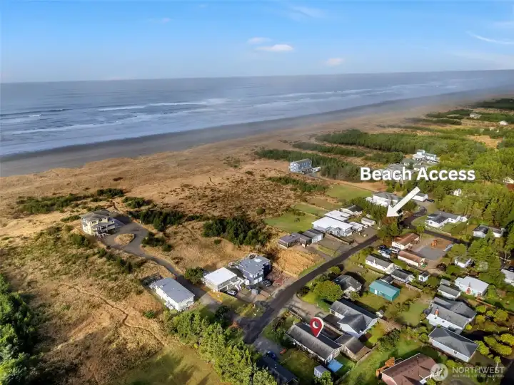 Top view of beach access and home