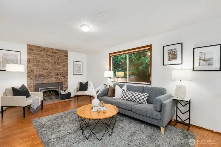 Here's the family room with a gas fireplace.