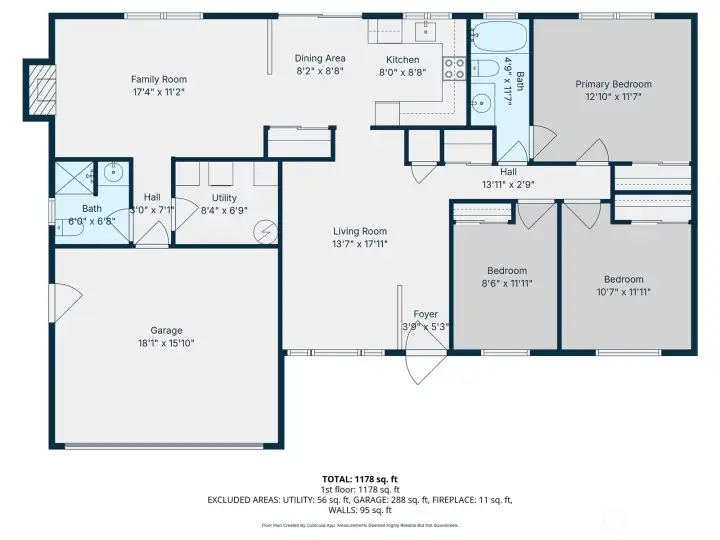 Here is the floorplan of the house - it is 1,340sf. (1,178+56+11+95=1,340)