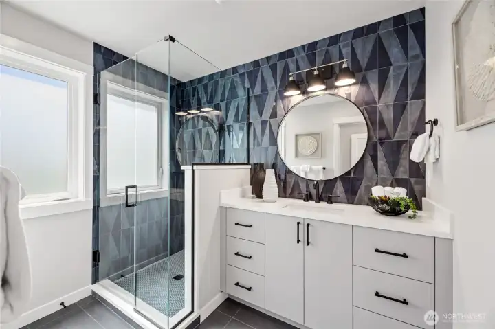 Primary Bath with Heated Floors. (Pic of Unit A)