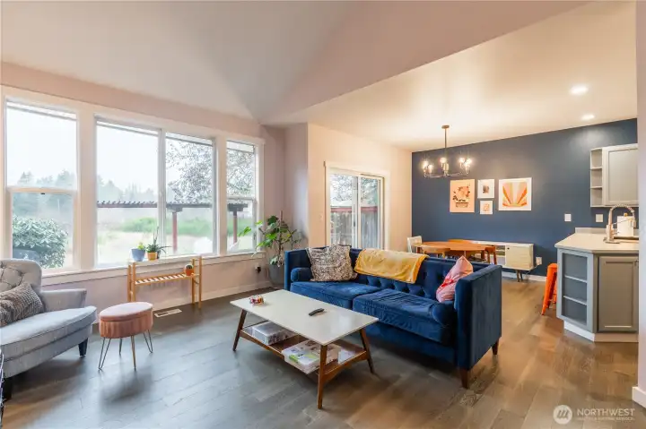 LR open to dining room and kitchen