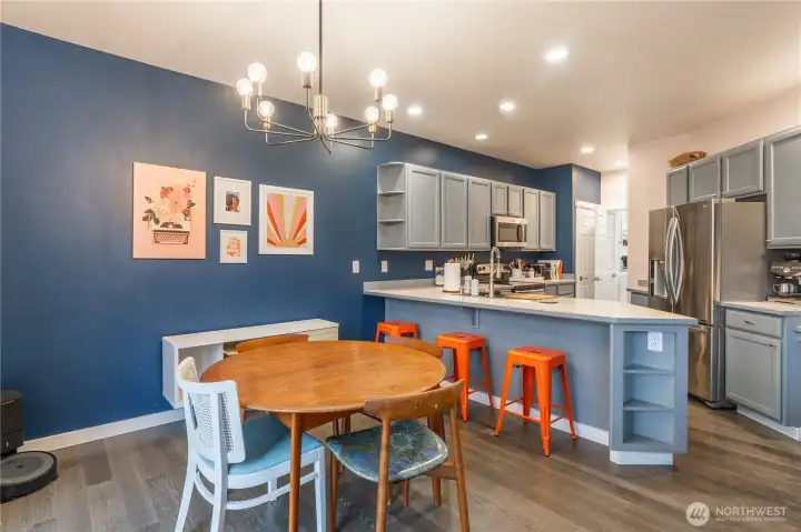 Plenty of eating space with dining room and counter bar w/stool space