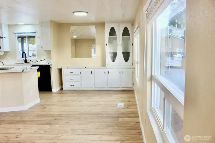 the dining room with cabinet to store