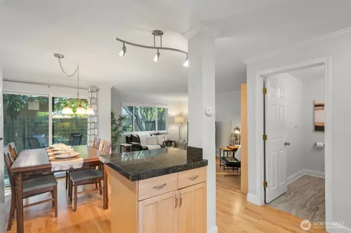 Contemporary lighting gives a designer touch to this home.