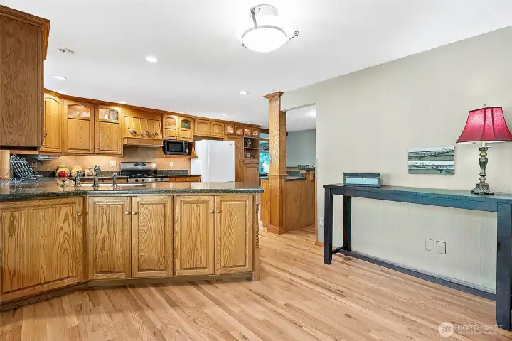 The refinished hardwood floors shine throughout the main floor