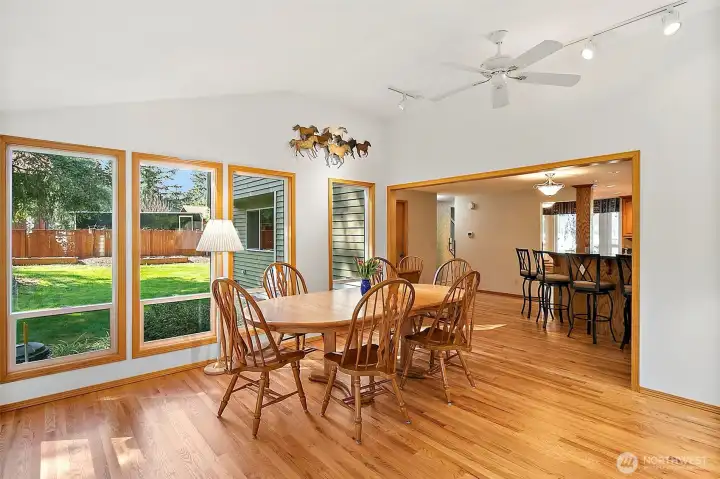 The Extra Large Dining room / Sun room  is drenched in windows and natural light.
