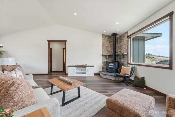 Great room with wood burning fire stove