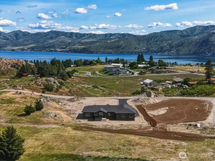 Aerial view of surrounding area plus Lake Chelan