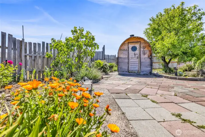 East fence with Sauna Hut