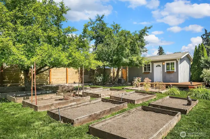 Full fenced yard off main house with dedicated garden spaces Full fenced yard off main house with dedicated garden spaces