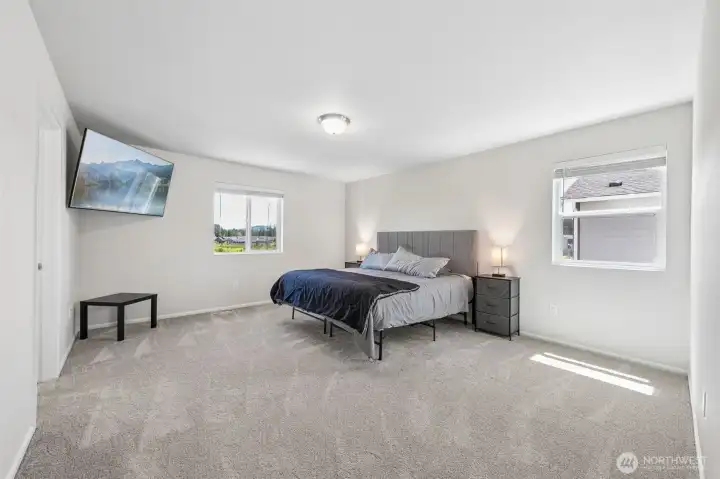 Primary suite is spacious with tons of natural lighting