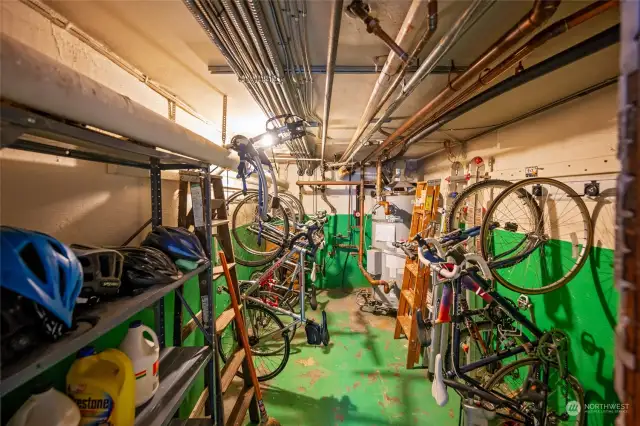 The bike room on the basement level has plenty of space for stowing your bike.