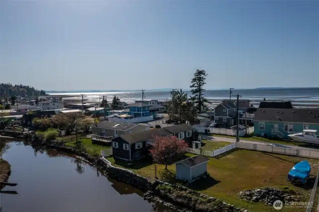 Aerial views show casing Birch Bay a beach side community...