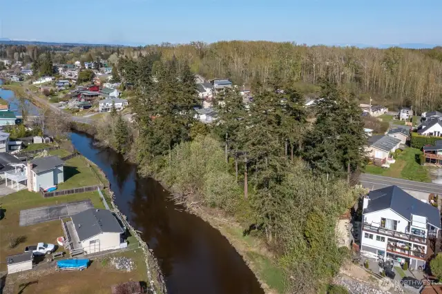 Aerial views show casing Birch Bay a beach side community...