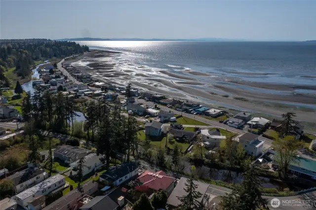 Aerial views show casing Birch Bay a beach side community...