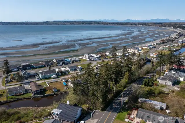 Aerial views show casing Birch Bay a beach side community...