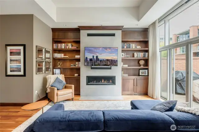 Updated fireplace wall with linear gas fireplace