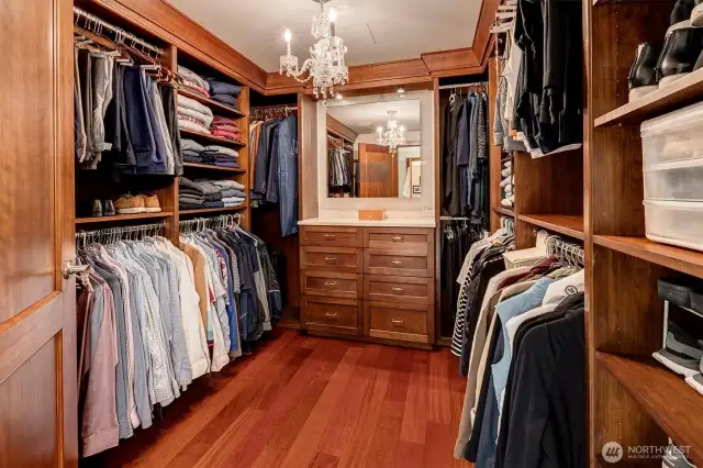 Upgraded primary bedroom closet with TV mirror!
