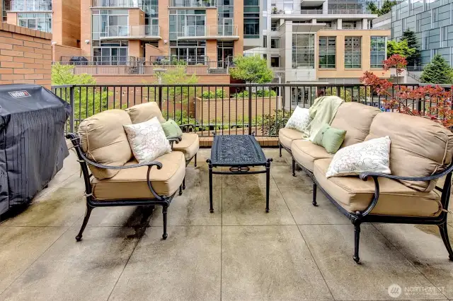 Large private patio off living room.  Space to BBQ.
