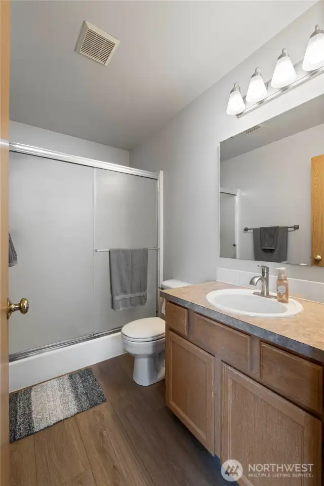 The primary bedroom has its own bathroom.