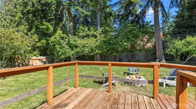 6 year old deck to enjoy the quiet backyard with fruit trees.