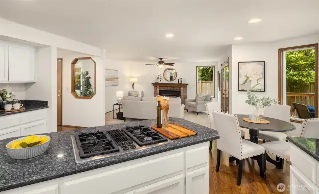 Open layout overlooks the inviting family room