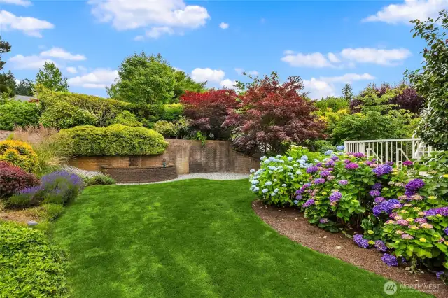 Mature landscaping .