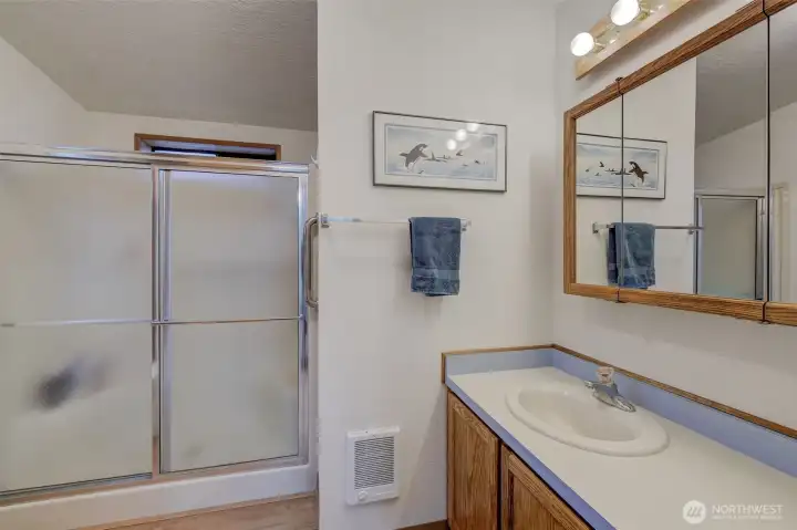 Primary bathroom with large walk-in shower.