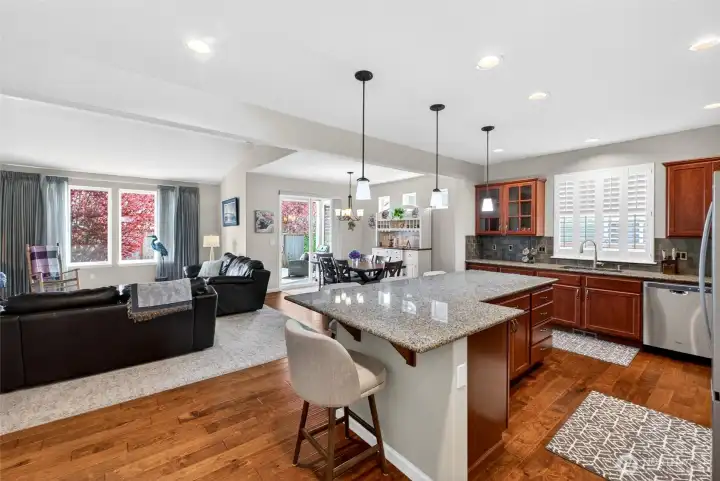 Oversized island offers a place to eat or whip up your favorite meal.