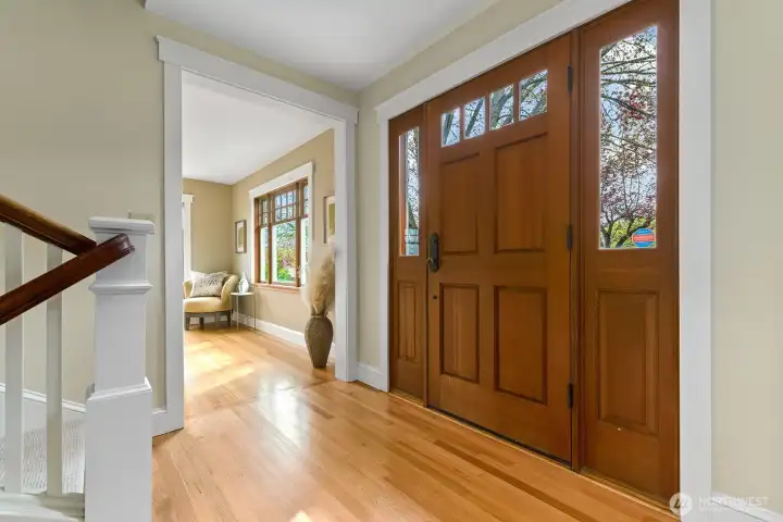 Solid oak flooring through out main floor.