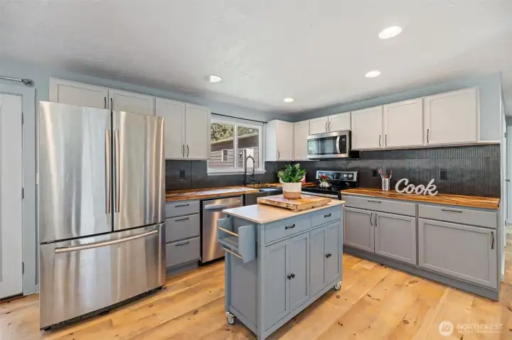 Refreshed kitchen with painted cabinets
