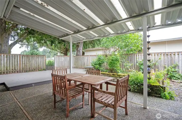 Covered outdoor patio for year round enjoyment.