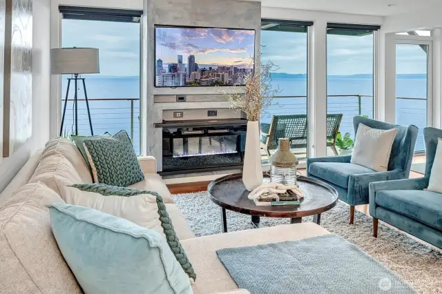 ~electric fireplace and mounted TV do not take away from your sweeping view