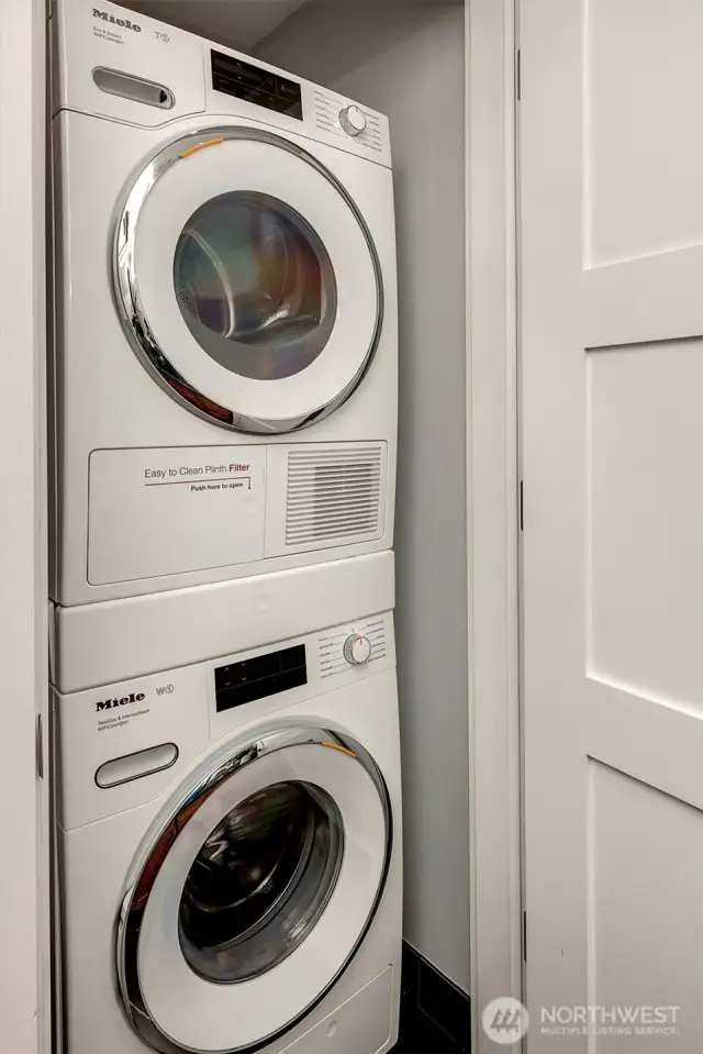 ~stacking w/d use to be in entry closet. Plumbing is still in wall. Owner wanted a large pantry so they moved the washer/dryer