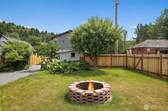 Fire pit in backyard