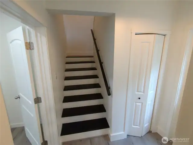 Easy stairs lead to the second story.