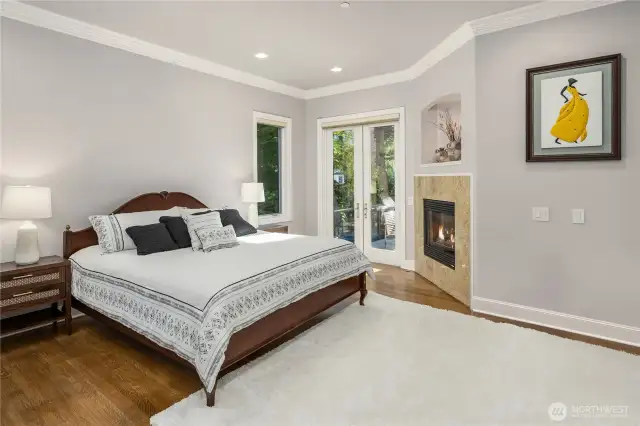 Main Level Jr Primary suite with private access to deck & fireplace.