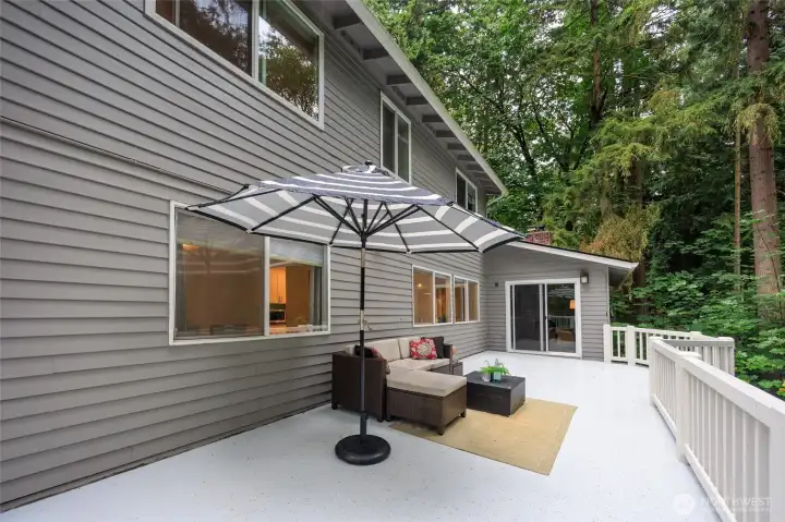 Expansive deck from the garden entrance
