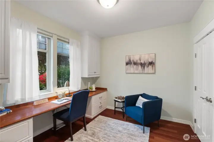 This downstairs room is the perfect office, den, or craft room. With its built-in closet, this room would also make a nice bedroom.