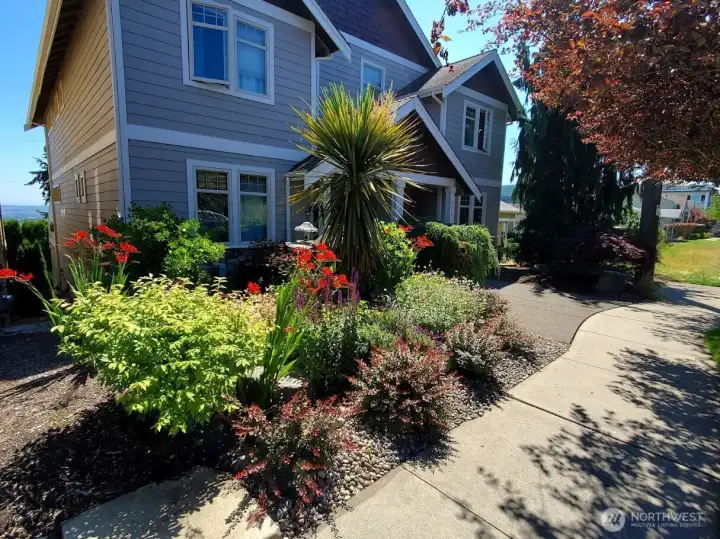 The yard is lovely in the summer time.