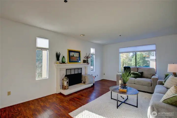 Lovely wood burning fireplace to cozy up to.