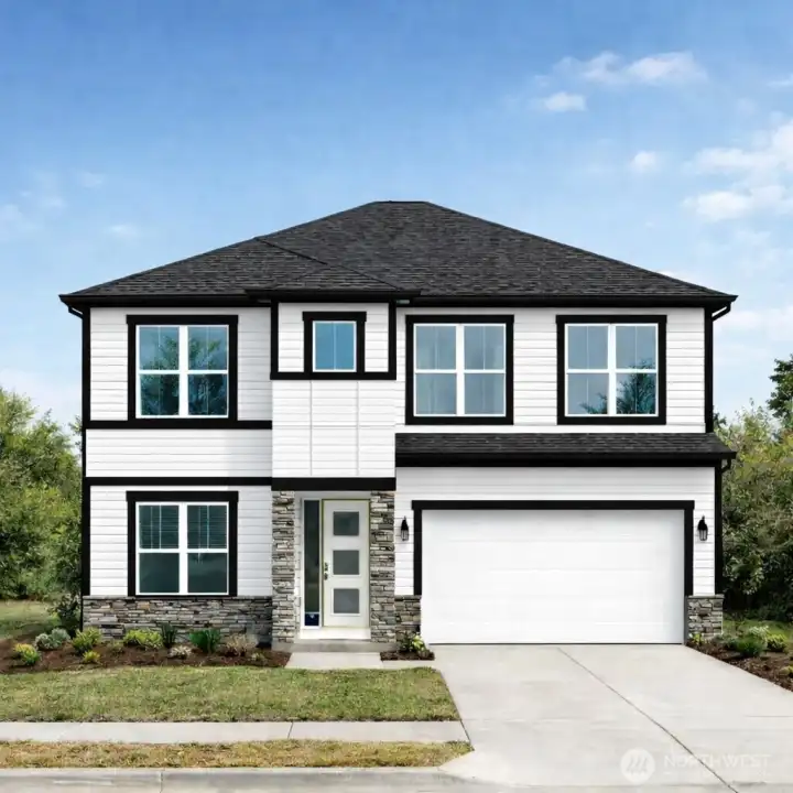 This is a rendering and for informational purposes only. Stone, color, landscaping, all subject to change.