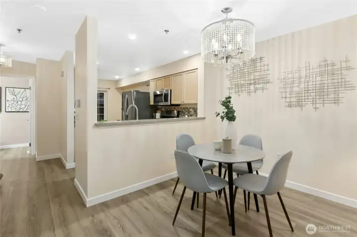 Dine under designer lighting.